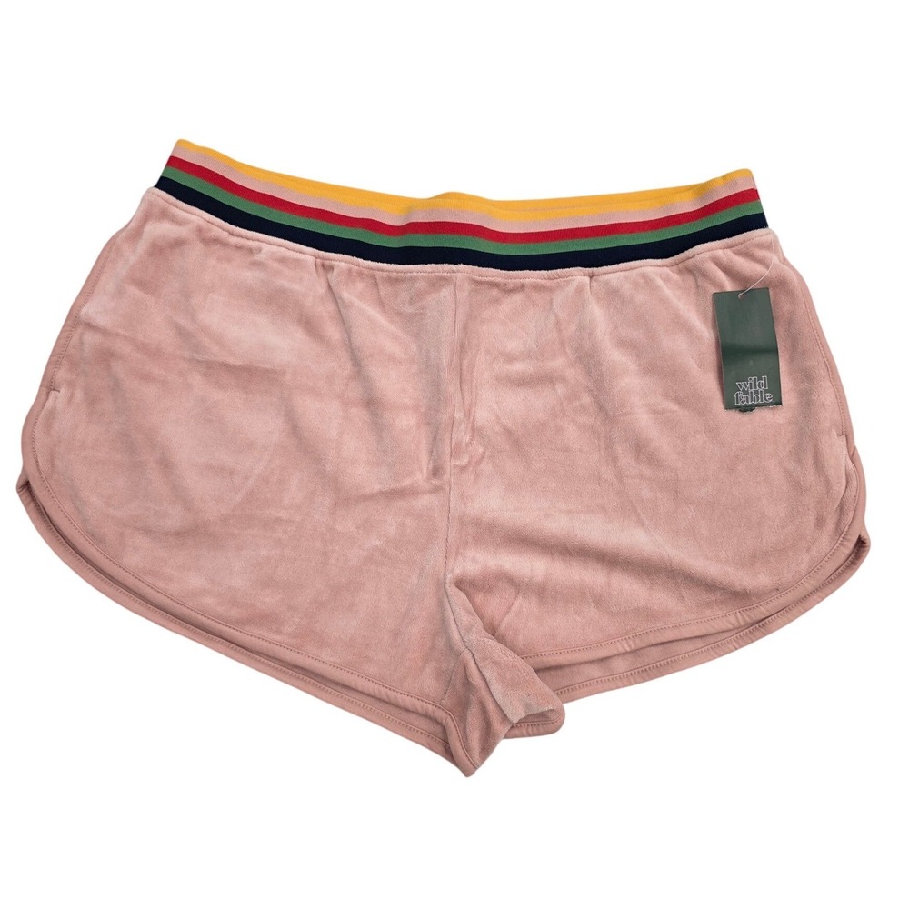 Wild Fable Pink Velour Rainbow Stripe Waistband Dolphin Shorts Womens XL NWT